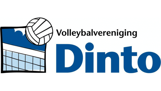 Logo Volleybalvereniging Dinto Warmenhuizen. Links een getekend volleybalnet met bal.