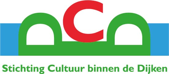 Logo Stichting Cultuur binnen de Dijken. Twee keer letter D op zijn kant en rode C in midden