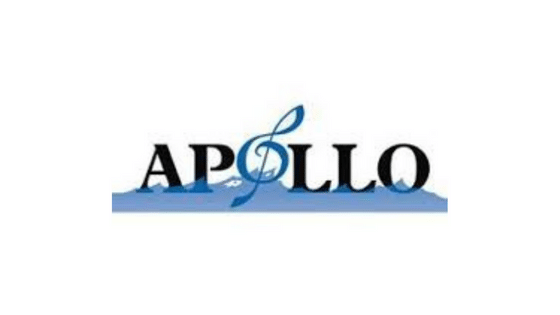 Logo van Apollo met een blauw muzieknoot in het midden