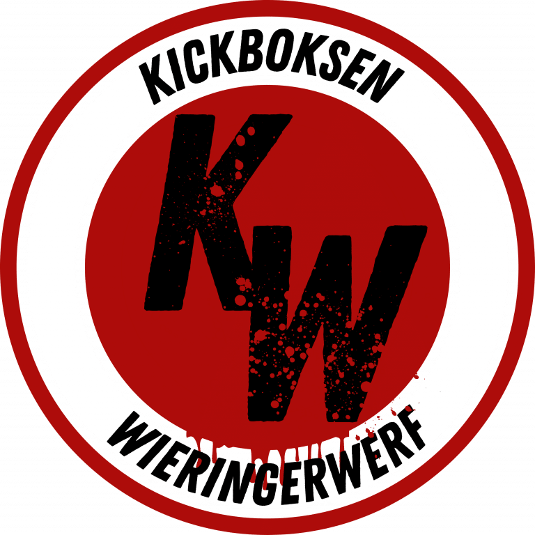 logo Kickboksen Wieringerwerf. Rondje bestaande uit3 cirkels. Middelste cirkel is rood met daarin de letters KW. Daaromheen een witte cirkel met daarin de tekst kickboksen Wieringerwerf. De buitenste cirkel is rood.